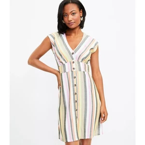 NWT LOFT Striped Button Flare Dress Women’s SIZE 12T 12 Tall Multicolored - Picture 1 of 7