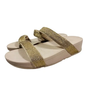 FitFlop Lottie Shimmer Crystal Slide Sandal Women size 9 Gold - Picture 1 of 6