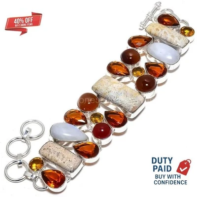 925 Silver Genuine Copper Turquoise Praying Face Chain Birthday Elegant Bracelet - Image 1 of 4