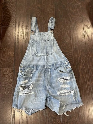 Mono corto American Eagle babero vaquero talla mediana Distress grunge vaquera Foto 1 de 4