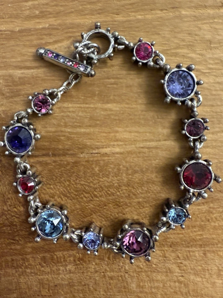 Pulsera Patricia Locke Artesanal Cristal Tonificado Plata Firmada por Artista 9" Foto 1 de 4