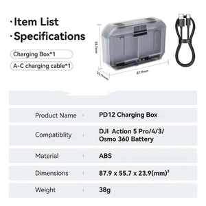 For DJI Action 5 Pro/4/3/OSMO 360 Quick Charge PD12 Charging Box Accessories - Picture 1 of 14