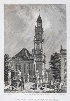 Potsdam Garnison Kirche Orig. Stahlstich Grünewald aus Spiker 1833 Passepartout - Bild 1 von 4