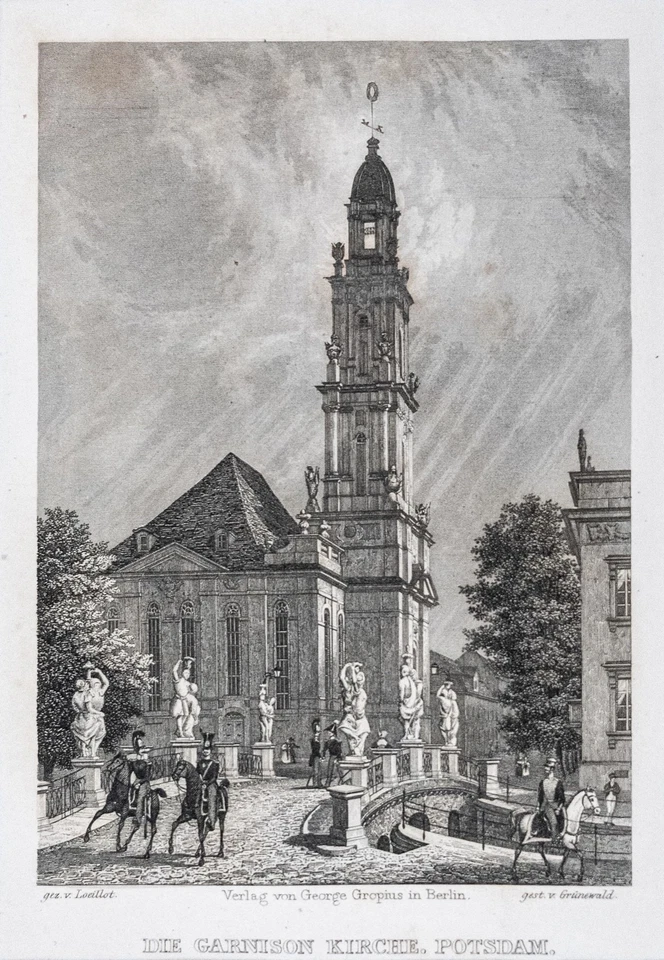 Potsdam Garnison Kirche Orig. Stahlstich Grünewald aus Spiker 1833 Passepartout - Bild 1 von 4