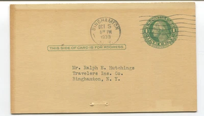 1939 Binghamton NY Junior League Community Chest 1¢ Washington Postal Card - Image 1 of 2