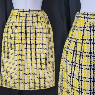 Vintage Fitted Skirt in White w Yellow & Black Plaid Size XS? 24" Waist - Image 1 of 4