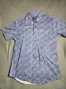 Guess Shirt Mens XS Slim Fit Blue White Printed Short Sleeve Button Up Collared - Picture 1 of 16
