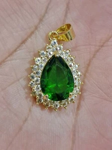 Women Gold Plated Pendant Green Cz Crystal Waterdrop - Picture 1 of 6
