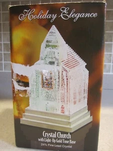24% Lead Crystal Glass Holiday 7" Church w/ LED Lights-XMAS-BY ST GEORGE - Picture 1 of 8