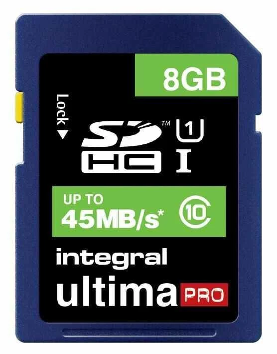 INTEGRAL - 8GB Ultima Pro SDHC Memory Card - Class 10 UHS-1 45 MB/s - Image 1 of 1