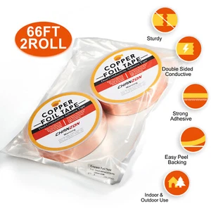 2 Roll 1" X 66 FT Copper Foil Tape with Conductive Adhesive Guitar EMI Shielding - Picture 1 of 7