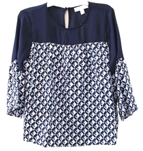 Blusa Top Michael Michael Kors Estampado Geométrico Manga Acampanada Azul Talla M $130 - Imagen 1 de 4