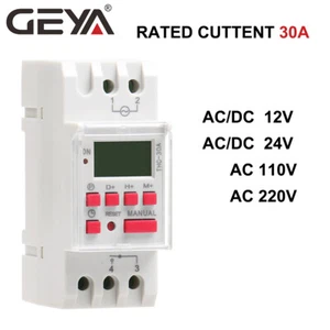 GEYA Programmable Digital LCD Timer Weekly Time Relay Switch 30A AC/DC 12-220V - Picture 1 of 11