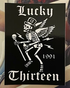Lucky 13 Pin Up Punk Street Bike Gothic Americana Tattoo Sticker WINGED SKULLY - Picture 1 of 2