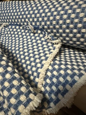 Woven Chenille Fabric ECRINS TEXTURE Style Dot BLUE & Cream By Yard 52" - Image 1 of 4