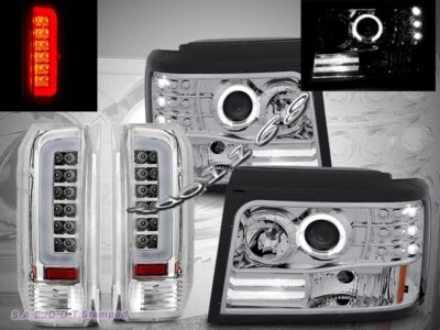 92-96 FAROS PROYECTOR FORD BRONCO F150/250/350 CROMO HALO LUCES TRASERAS LED Foto 1 de 4