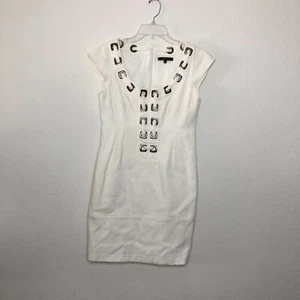 Nanette Lepore Waffle  White Lace up Sheath Dress size 4 Cap Sleeve W Pockets AP - Picture 1 of 11