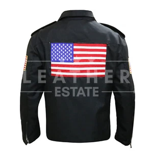 Mens Ghost Rider Black Biker USA Flag Cordura Jacket - Fast Shipping - Picture 1 of 5