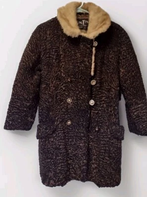 Винтажный 60-х черный персидский кудрявый ягненка меха пальто W блондинка норка воротник Bon Ton Sz M - Изображение 1 из 4