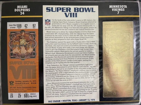 NFL Gold Super Bowl Ticket Willabee Ward 22KT #8 Dolphins vs Vikings FREE SHIPNG Cover