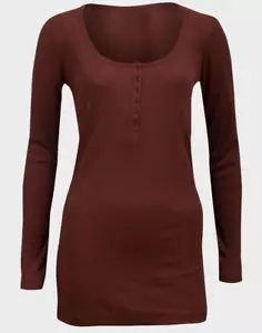 New Look Brown Ribbed Terracotta Ladies Long Sleeve Top Jumper Stretch Longline - Picture 1 of 2