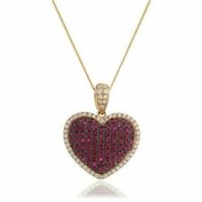 14k Yellow Gold Plated 2.00Ct Round Simulated Ruby Heart Shape Pendant Necklace
