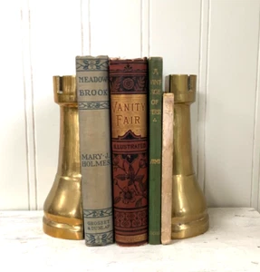 Pair Of Brass Metal Rook Figural Chess Piece Sculpture Bookends - Picture 1 of 10