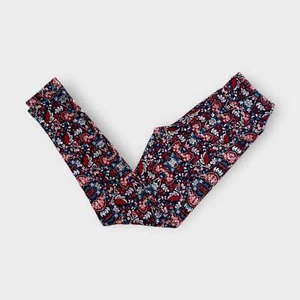 LuLaRoe Juniors Leggings Tween 00-0 Red/Blue/White Floral Print NEW - Picture 1 of 6