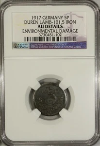 Germany 5 Pfennig 1917 NGC AU Details Duren Lamb-101.5 Iron - Picture 1 of 4