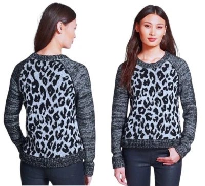 $395 Suéter Jacquard Leopardo Borde Cuero Warren Grande 12 14 Mezcla Lana Foto 1 de 4