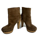 Marni Boots 9 Womens Brown Platform Clog Suede Leather Ankle Heels Zip Designer