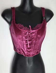 Victoria's Secret S Dream Angels Unlined Lace-Up Velvet Corset Top Claret Red - Picture 1 of 10