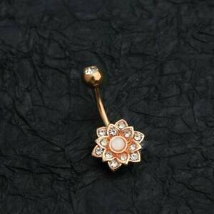 Belly Button Ring 1Ct Round LabCreated White Opal 14K Yellow Gold Plated Silver