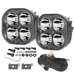 2x 3" Squadron Sport Clear Spot LED Fog Lights Kit Cube Pods Ditch Lamp & Wiring - Picture 1 of 12