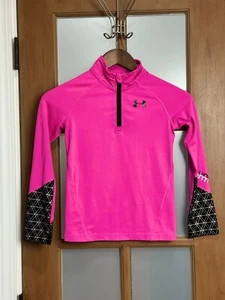 J684 - Girls Pullover Under Armor Pink and Black 1/4 Zip Long Sleeve - Size 6 - Picture 1 of 10