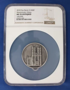 2018 Benin 3oz Silver 1500F coin "Westminster Abbey" NGC Graded MS70 with COA - Picture 1 of 6