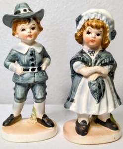 Lefton Girl And Boy In Blue Statue Figurine 5096 Ceramic Thanksgiving Fall Decor - Picture 1 of 6