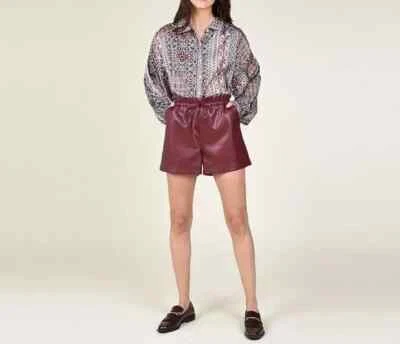 Pantalones Cortos Para Mujer Borgoña Cuero de Cordero Genuino Hechos a Mano Elegante Fiesta Informal Foto 1 de 4