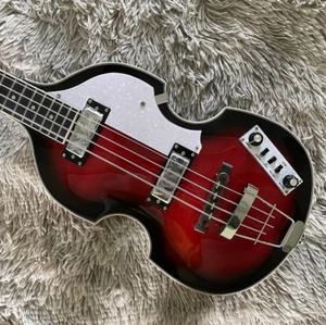 Custom Violin Lgnition 4-strings Bass Guitar Red Mini Pickups Hollow Body - Picture 1 of 8
