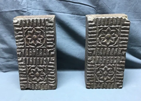 Vintage Pair Decorative Double Star Garden Pathway Glazed Bricks Old 1868-22B Cover
