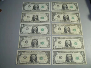 Lot of 10 x 1963B $1 One Dollar Barr Note Federal Reserve Notes - Picture 1 of 14