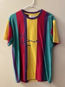 Karl Kani Men’s Vintage 90’s Vertical Striped colorful T-Shirt - Size Small - Picture 1 of 6