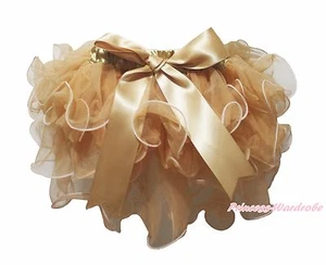 Golden Khaki Petal Pettiskirt Dot Bow Baby Girl Tutu Skirt Dance Dress NB-8Year - Picture 1 of 1