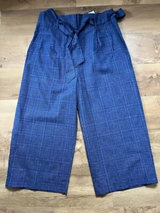 M&S Blue Check Wide Leg High Rise Ankle Grazer Trousers UK16 Reg BNWT - Picture 1 of 11