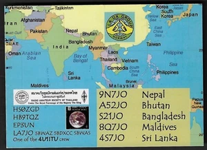 QSL Radio CARD"9N7JO,Stig Lindblom,Map of Maldives,Sri Lanka,India...",(Q7359) - Picture 1 of 2