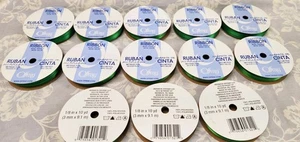 Lot Of 13 Offray Spoolo Ribbon 10 Yards, 1/4" Width, Polyester Green - Picture 1 of 3