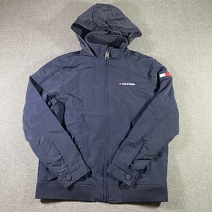 Tommy Hilfiger Jacket Mens Large Navy Blue Hooded Full Zip Nylon Outdoor Coat - Picture 1 of 8