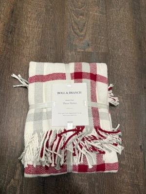 Manta a cuadros Boll And Branch Heritage 50x70 100 % algodón orgánico rojo/gris Foto 1 de 2