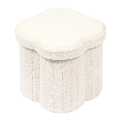 Teddy Fur Ottoman, Flower Shaped Storage Cube, Compact Footrest - Image 1 of 4