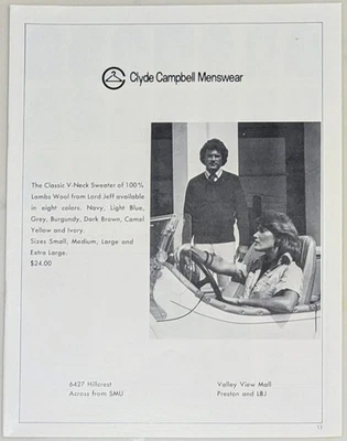 Vintage 1976 Clyde Campbell Masculino Impressão Anúncio 8" X 11" Valley View Mall Dallas - Imagem 1 de 3